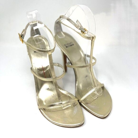 Stuart Weitzman Glotriple Gold strappy heels US 8.5M BoxU jeweled - Picture 1 of 8